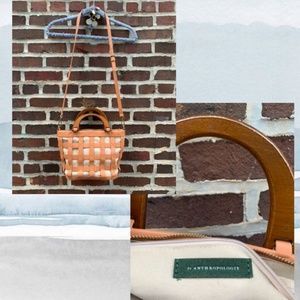 Anthropologie Wooden Handle Woven Leather Bag